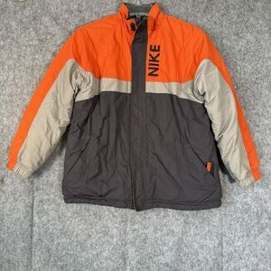 Vintage Nike Jacket Youth Large 14-16 Gray Reversible Swoosh Logo 90s Y2K Fleece